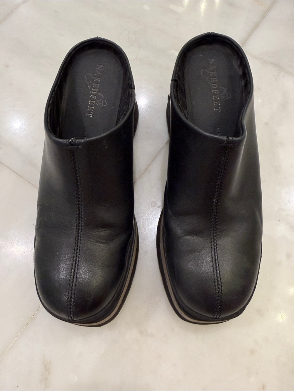 Naked Feet Black Leather Slip-On Clogs